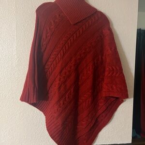 Cozy Red Knit Poncho